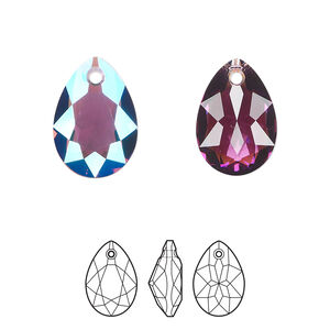 Drop 2pk amethyst shimmer, Crystal Passions® 16x11mm pendant pear cut 6433