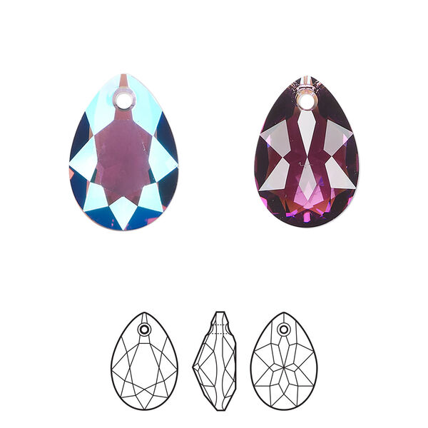 Drop 2pk amethyst shimmer, Crystal Passions® 16x11mm pendant pear cut 6433 image number 0