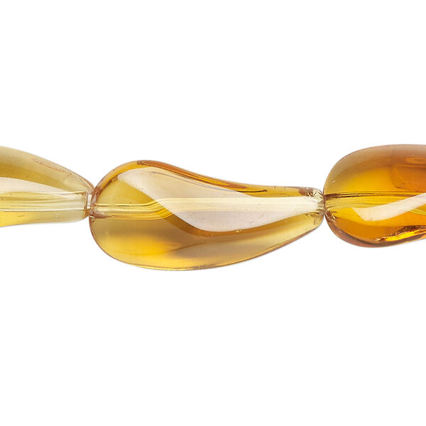 Bead, glass, transparent light honey, 24x12mm paisley. Sold per 14-inch strand, approximately 10 beads. image number 0