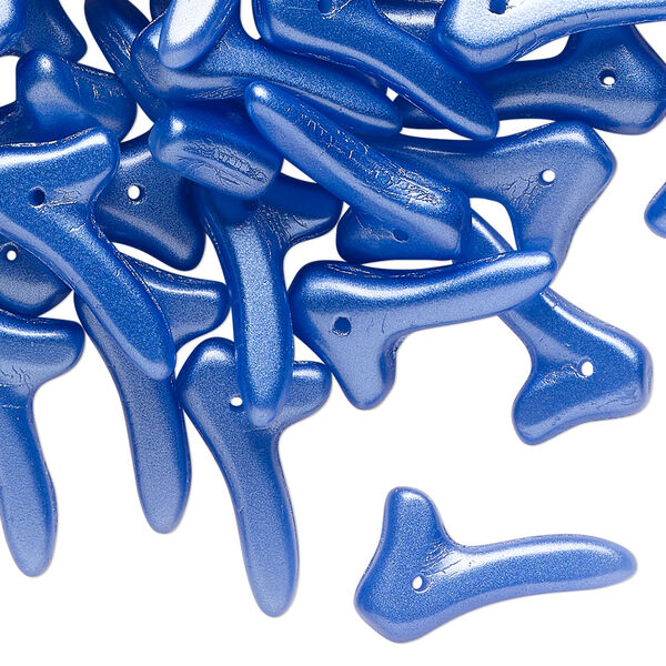 Bead, pressed glass, opaque pearlescent blue, 19x5mm. Sold per 2-ounce pkg, approximately 75 beads. image number 0