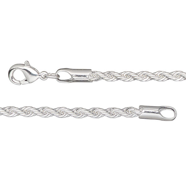 Chain, silver-plated brass, 2.4mm rope, 16 inches with lobster claw clasp. Sold individually. image number 0