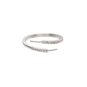 Ring, cubic zirconia and sterling silver, clear, 5.5mm wide with (2) 5mm twisted pegs, fits up to 6mm half-drilled round bead, size 7. Sold individually.
