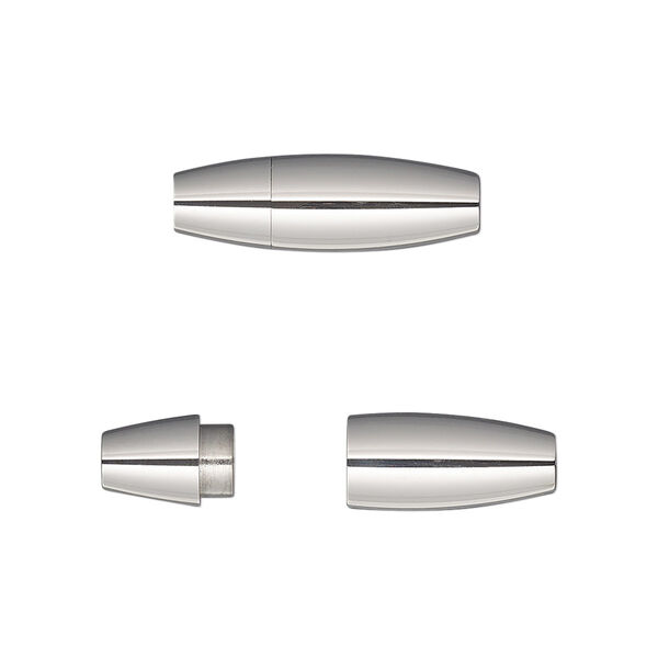Clasp, magnetic, stainless steel, 20.5x6.5mm barrel with glue-in ends, 3mm inside diameter. Sold individually. image number 0