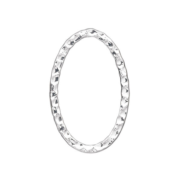 Focal, silver-plated steel, 30x20mm double-sided hammered open oval. Sold per pkg of 8. image number 0