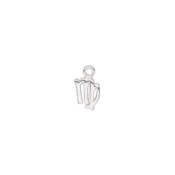 Charm, sterling silver, 9x6mm single-sided Virgo zodiac symbol. Sold individually. image number 0