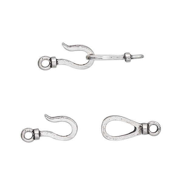 Clasp, hook-and-eye, sterling silver, 19x6mm. Sold individually. image number 0