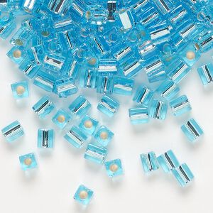 Seed bead, Miyuki, glass, pkg/250g, 3.5-3.7mm square, transparent silver-lined light blue (SB-18).