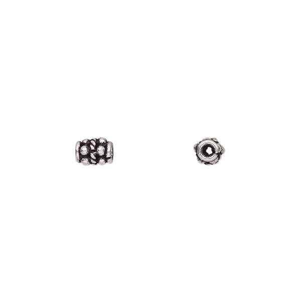Bead, antiqued sterling silver, 6x5mm beaded tube with rope design. Sold per pkg of 12. image number 0