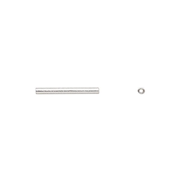 Bead, sterling silver, 15x1.5mm textured tube. Sold per pkg of 10. image number 0