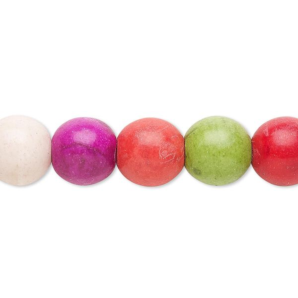 Bead, "howlite" (imitation) resin, mixed colors, 10-11mm round. Sold per 15-inch strand. image number 0