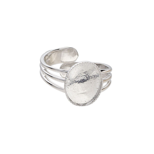 Ring, sterling silver, 13mm wide with 12x10mm oval glue-in setting, adjustable from size 7 to 9. Sold individually. image number 0