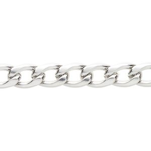Chain, stainless steel, 7.2mm flat curb. Sold per 5-foot section.