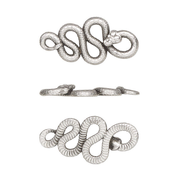 Link, TierraCast®, antique silver-plated pewter (tin-based alloy), 24x11.5mm 2-sided textured rattlesnake. Sold per pkg of 20. image number 0