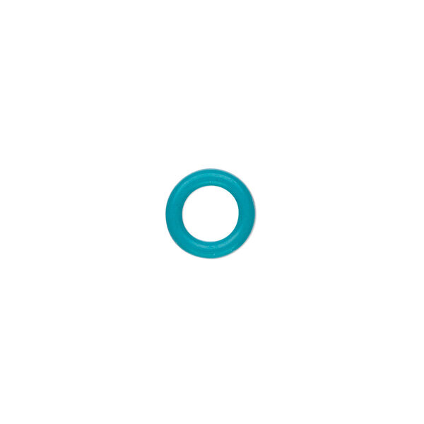 Component, Oh! Ring™, silicone, turquoise blue, 10mm round with 6mm hole. Sold per pkg of 300. image number 0