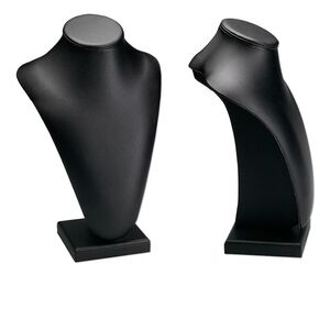 Display, necklace, leatherette, black. 13-1/2 x 9 x 6 inch pedestal. Sold individually.