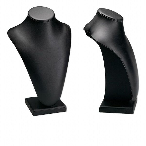 Display, necklace, leatherette, black. 13-1/2 x 9 x 6 inch pedestal. Sold individually. image number 0