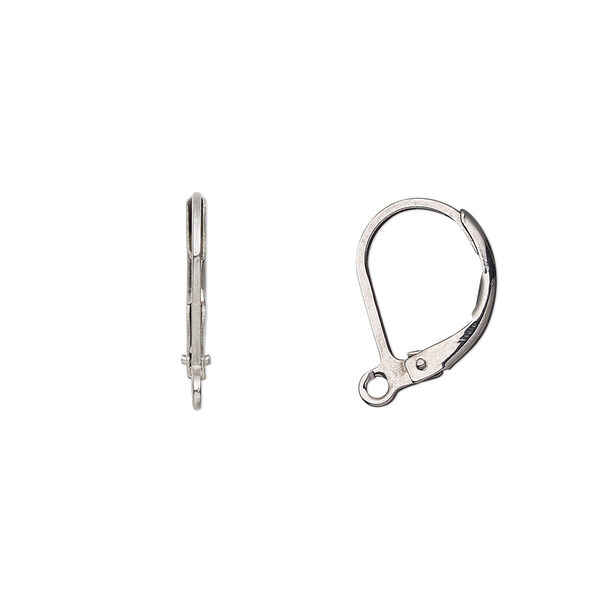 Ear wire, stainless steel, 14mm leverback with open loop. Sold per pkg of 10 pairs. image number 0