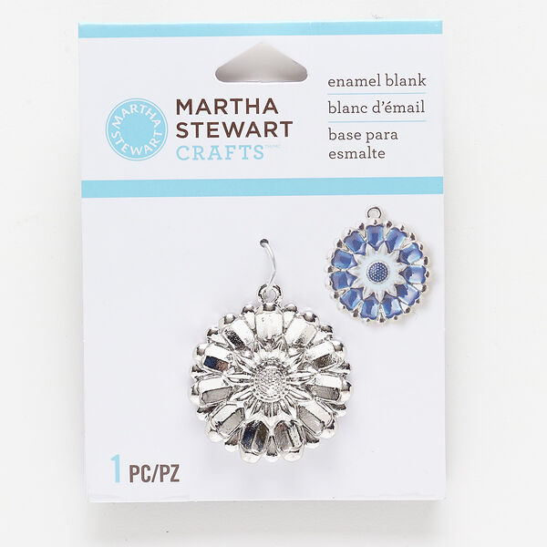 Focal, silver-finished "pewter" (zinc-based alloy), 30x29mm flower enamel blank. Sold individually. image number 0