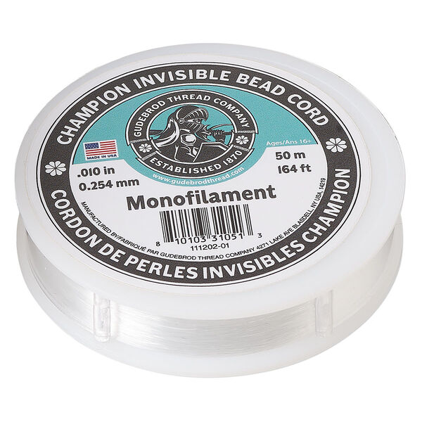 Cord, Gudebrod, nylon monofilament, clear, 0.010-inch, 6-pound test. Sold per 50-meter spool. image number 0
