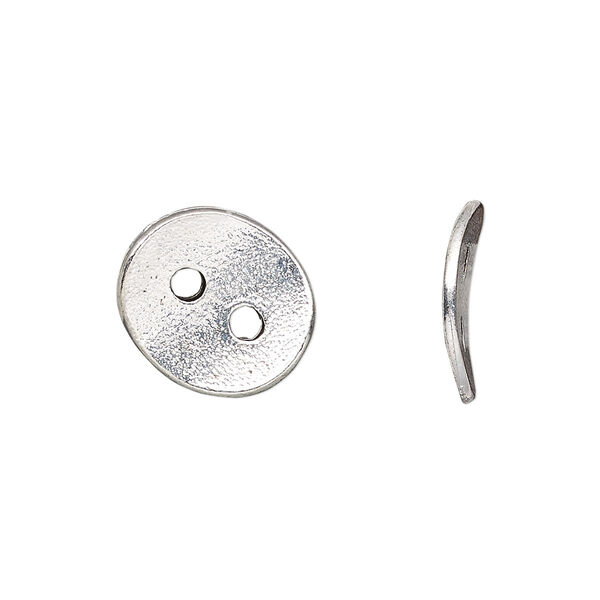 Button, antique silver-plated pewter (tin-based alloy), 15x13mm textured curved flat oval. Sold individually. image number 0