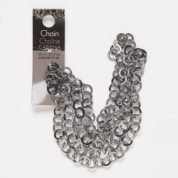 Chain, gunmetal-finished steel, 9mm textured round link, 32 inches with (4) 20-gauge 6mm jump rings and (2) 9.5x6mm lobster claw clasps. Sold individually. image number 0
