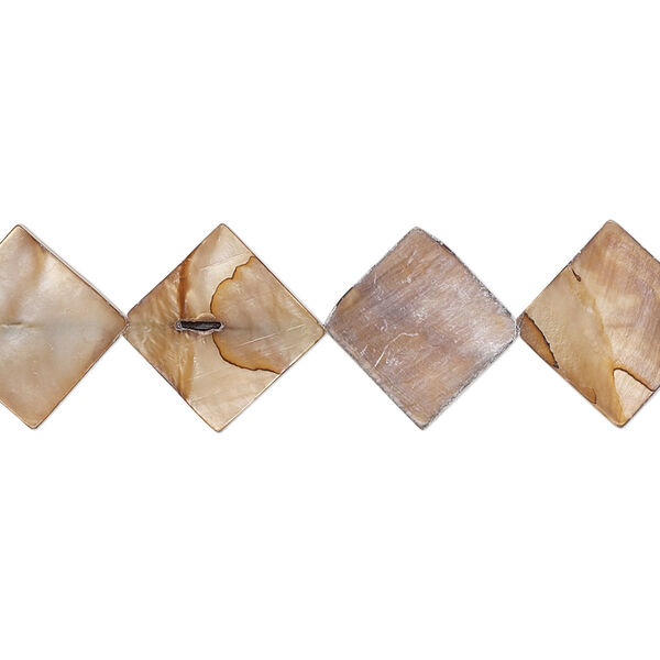 Bead, mother-of-pearl shell (dyed), golden brown, 10mm flat diamond with 0.6-0.8mm hole, Mohs hardness 3-1/2. Sold per 15-inch strand. image number 0