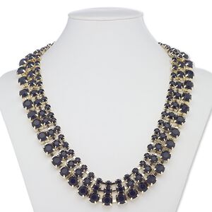 Necklace, acrylic with gold-finished steel and "pewter" (zinc-based alloy), black, faceted round, 18 inches with 2-inch extender chain and lobster claw clasp. Sold individually.