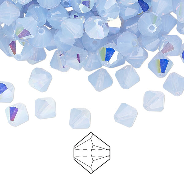 Bead 144pk light sapphire opal AB, Preciosa Czech crystal 6mm bicone image number 0