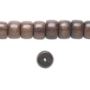 Bead, mabolo tree wood (coated), dark brown, 9x6mm rondelle. Sold per 16-inch strand.