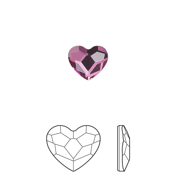 Flat back 24pk dark rose foil back, Crystal Passions® 10mm heart 2808 image number 0