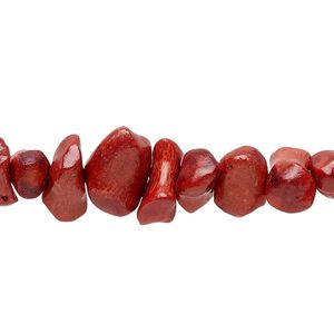 Bead, sponge coral (dyed), red, large chip, Mohs hardness 3-1/2 to 4. Sold per 15" to 16" strand.