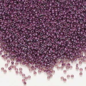 Seed bead, Miyuki, glass, pkg/35g, #15 rocaille, translucent magenta-lined luster amethyst (RR-1834).