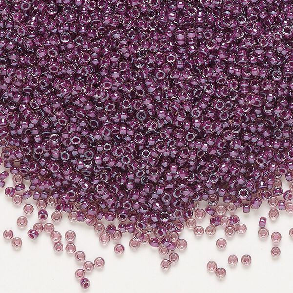 Seed bead, Miyuki, glass, pkg/35g, #15 rocaille, translucent magenta-lined luster amethyst (RR-1834). image number 0