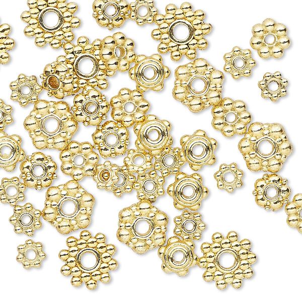 Bead, gold-finished "pewter" (zinc-based alloy), 4x1mm-8.5x3mm assorted rondelle. Sold per pkg of 50. image number 0