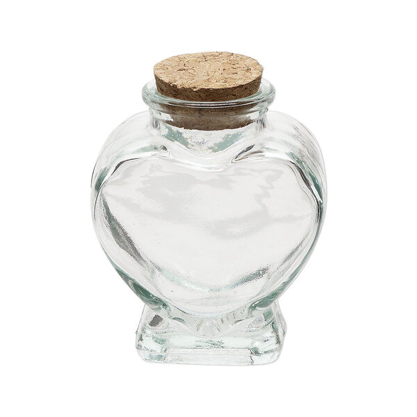 Bottle, glass and cork, clear, 3x2-1/2 inch glass heart with cork stopper and 1-inch opening. Sold individually. image number 1