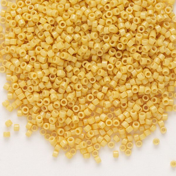 Seed bead, Delica®, glass, pkg/250g, #11 round, Duracoat® opaque outside dyed light yellow (DB-2102). image number 0