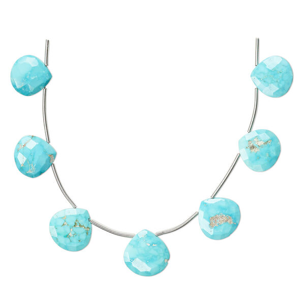 Imperial crown turquoise 1pkg7, hand-cut top-drilled faceted puffed teardrop bead natural B grade, 10-23mm image number 0