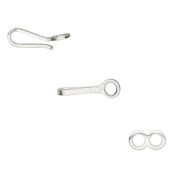 Clasp, hook-and-eye, sterling silver, 22x7mm flat. Sold individually. image number 0