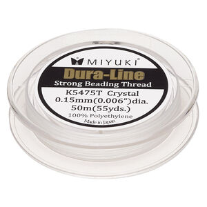 Thread, Miyuki Dura-Line, gel-spun polyethylene, crystal, 0.15mm diameter, 18-pound test. Sold per 50-meter spool.