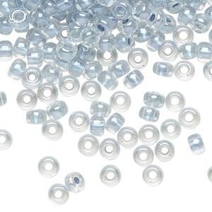 Seed bead, Miyuki, glass, pkg/250g, #6 rocaille, translucent blue-lined pearlized crystal clear, (RR-4611).