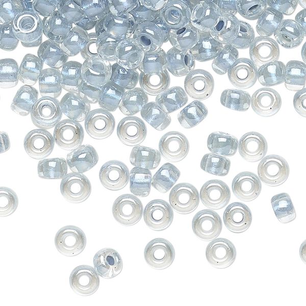 Seed bead, Miyuki, glass, pkg/250g, #6 rocaille, translucent blue-lined pearlized crystal clear, (RR-4611). image number 0