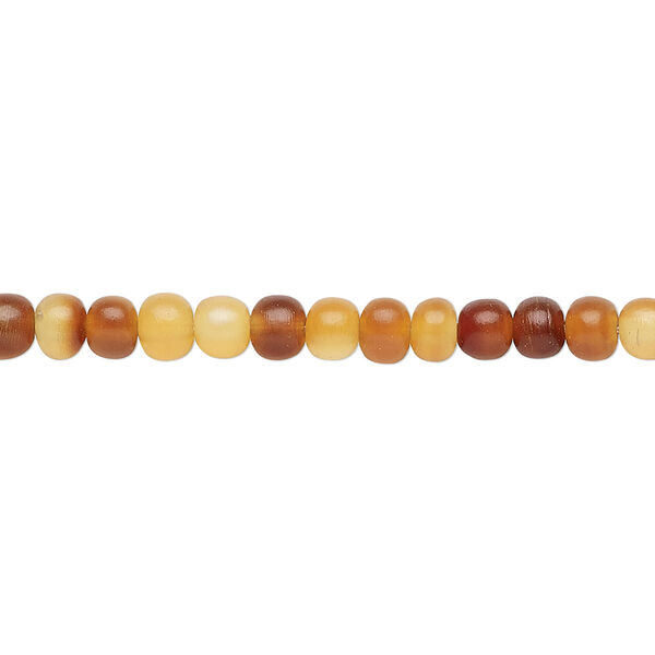 Bead, horn (dyed / waxed), golden, 4-5mm hand-cut round. Sold per pkg of (2) 15-1/2" to 16" strands. image number 0