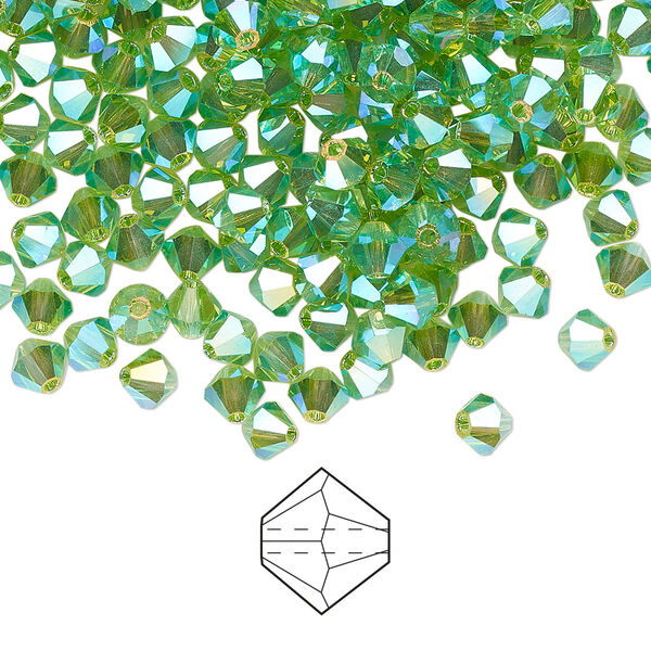 Bead 720pk peridot AB 2X, Preciosa Czech crystal 4mm bicone image number 0