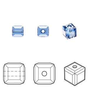 Bead 144pk sapphire, Swarovski® 6mm cube 5601
