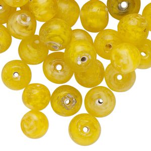 Bead, lampworked glass, translucent yellow, 8mm irregular round. Sold per 2-ounce pkg, approximately 65 beads.