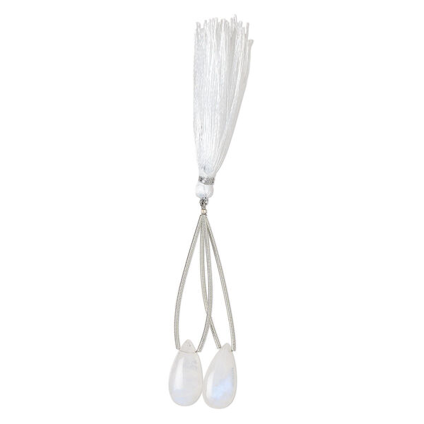 Rainbow moonstone 1pkg2, hand-cut top-drilled puffed teardrop bead natural B grade, 20x10mm image number 1
