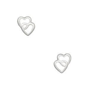 Drop, sterling silver, 10x9mm two-hearts. Sold per pair.