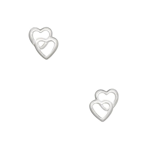 Drop, sterling silver, 10x9mm two-hearts. Sold per pair. image number 0