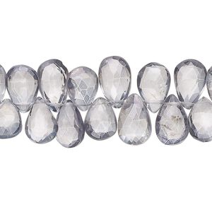 Quartz crystal 1pkg1, hand-cut top-drilled faceted puffed teardrop bead 7 inch 9x7mm-12x8mm