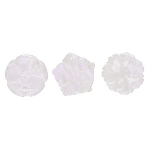Focal mix, glass, translucent light purple, 35x30mm-36x36mm top-drilled carved speckled flower. Sold per pkg of 3.